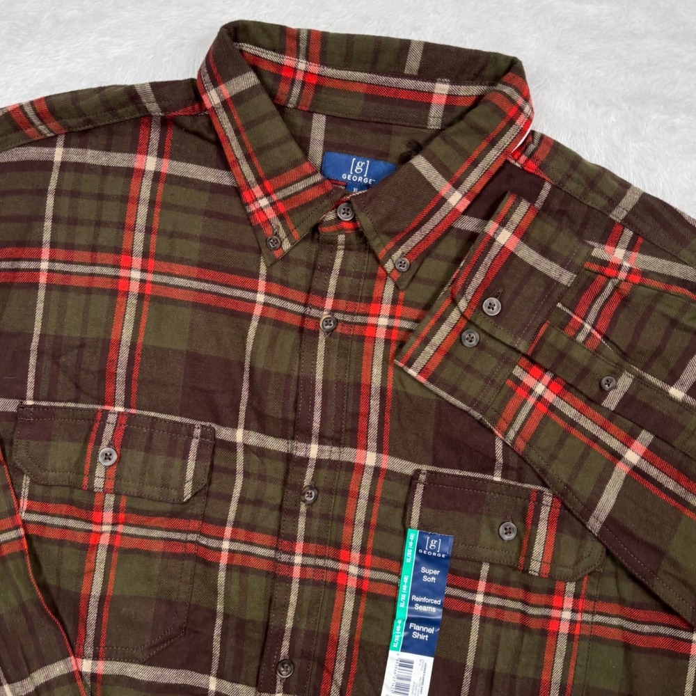 NEW Flannel Shirt Mens XL Green Plaid Super Soft Pockets Work Lumberjack Brawny
